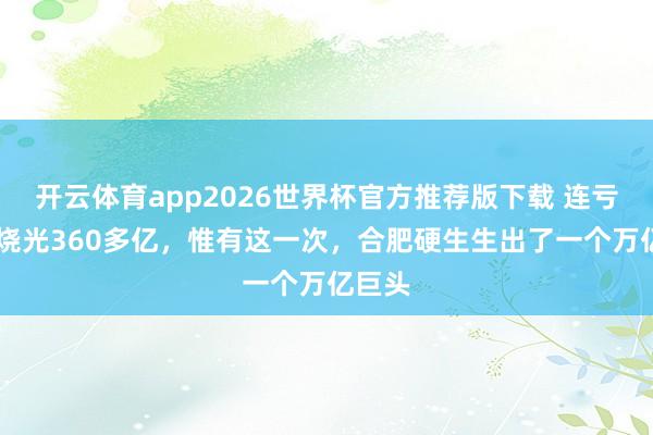 开云体育app2026世界杯官方推荐版下载 连亏10年烧光360多亿,惟有这一次,合肥硬生生出了一个万亿巨头