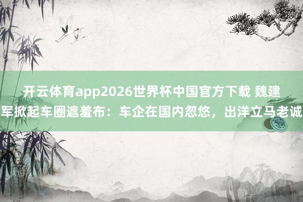 开云体育app2026世界杯中国官方下载 魏建军掀起车圈遮羞布:车企在国内忽悠,出洋立马老诚