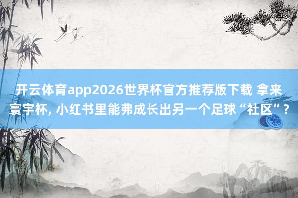 开云体育app2026世界杯官方推荐版下载 拿来寰宇杯, 小红书里能弗成长出另一个足球“社区”?